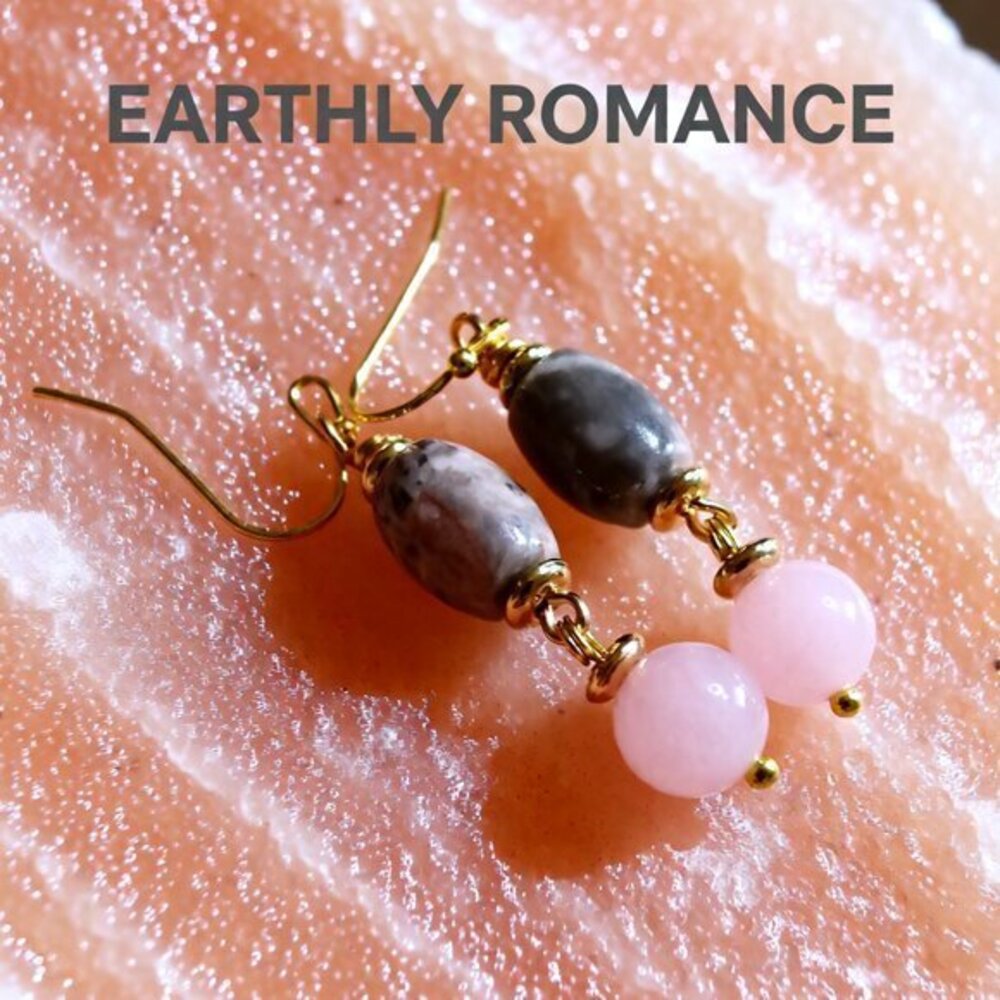 Rose Quartz & Zebra Jasper Stone Earrings! Soft Pink & Gray ~ Classy & Feminine